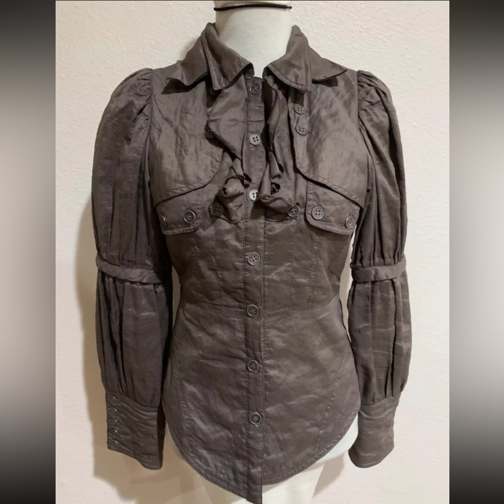 FUMBLIN FOE London Womens S Victorian Style Metallic Jacket Blazer Button Ruffle
